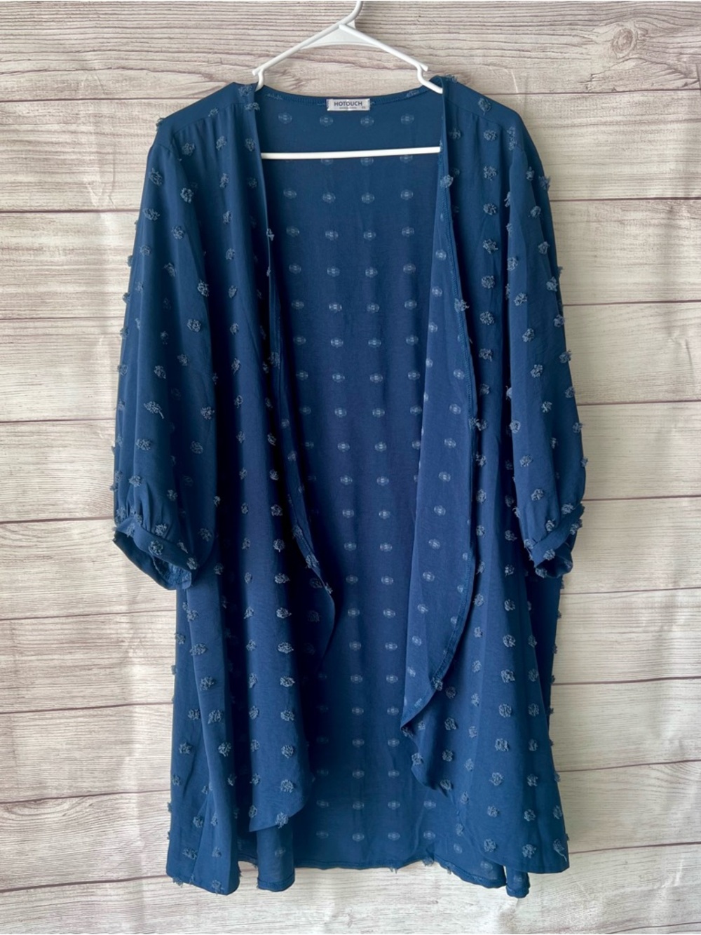 Navy Blue Textured Open Front Duster